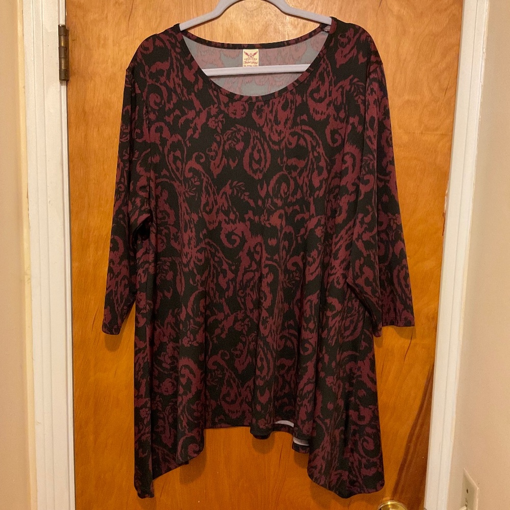 Faded Glory Women’s Stretch Swing Style Top Burgundy Black Sz 3X (22W-24W)